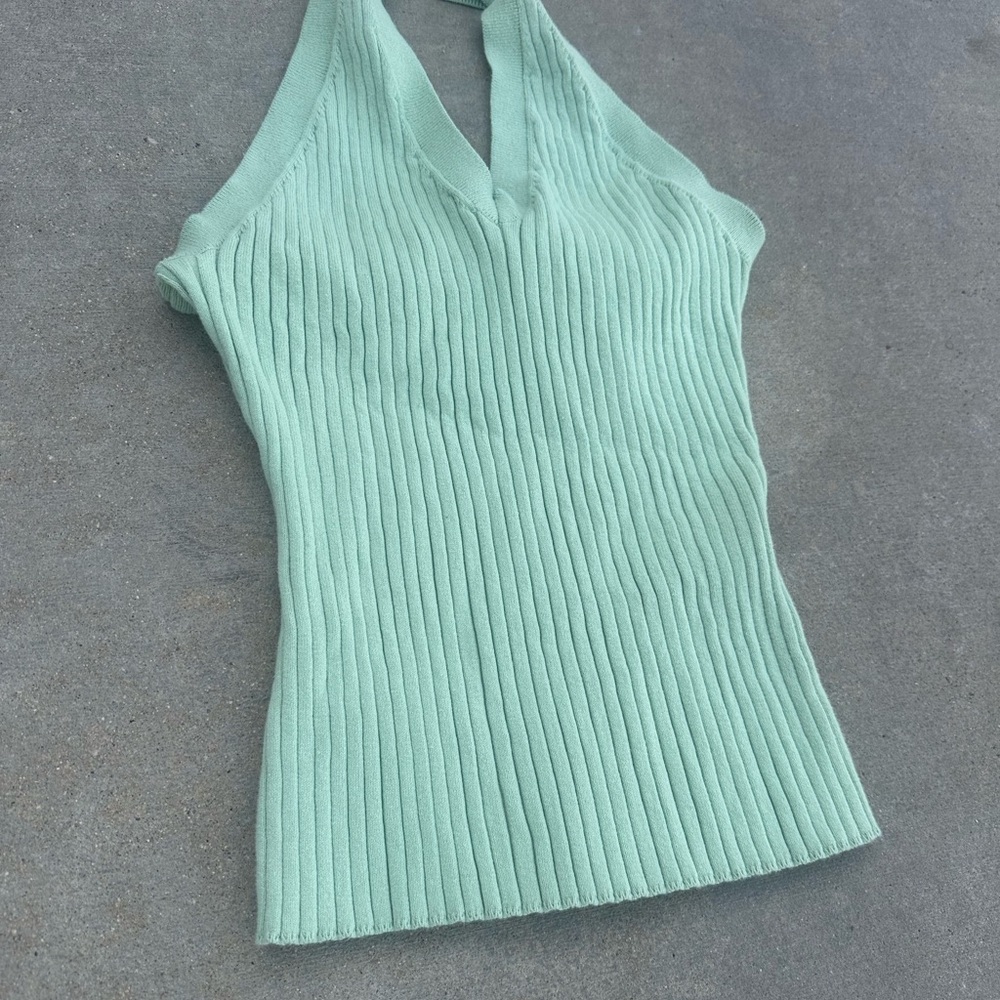 Loft y2k 2000s knitted halter top strapless tube top green knit tank - Picture 4 of 7